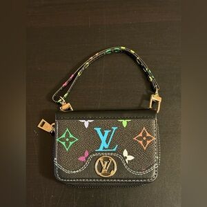 Black multi color Clutch Credit Card Holder